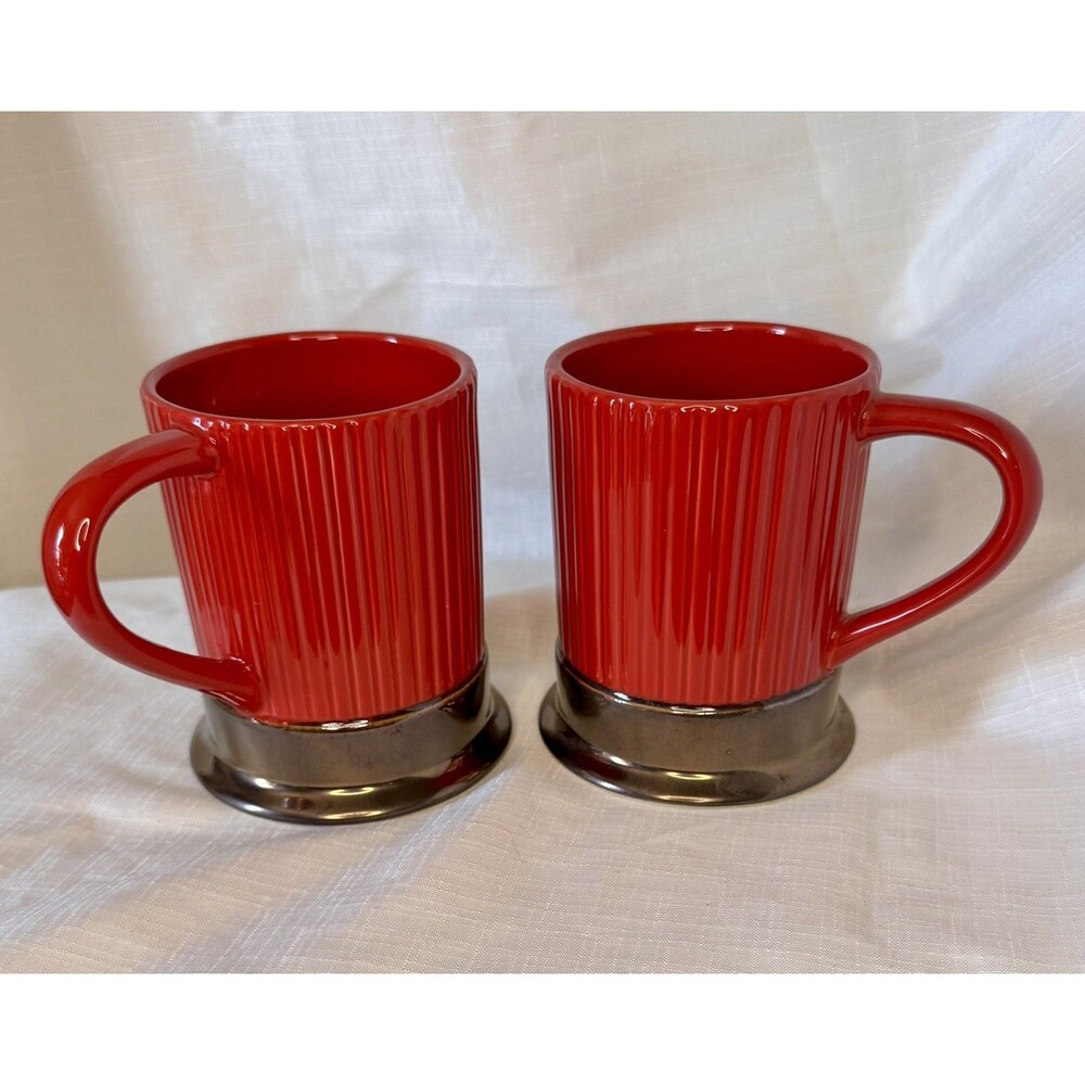 Big Shot Vintage Coffee Mugs Cups Set Of 2 Ceramic 16oz Red and Bronze